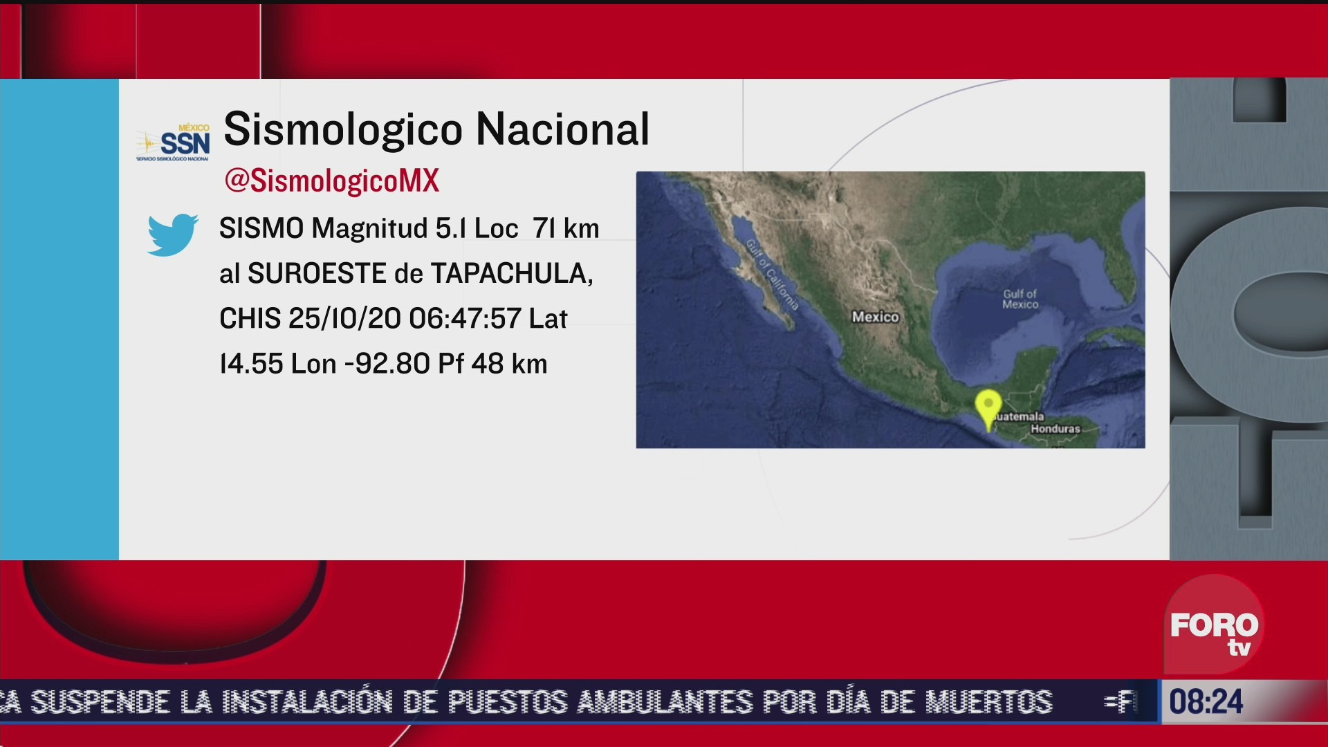 Sismo de magnitud 5.1 sacude Chiapas