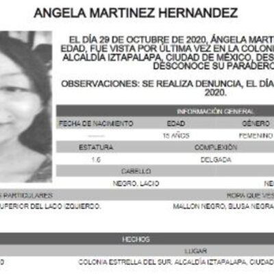 Activan Alerta Amber para localizar a Ángela Martínez Hernández