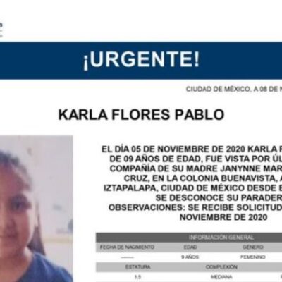 Activan Alerta Amber para localizar a Karla Flores Pablo, de nueve años