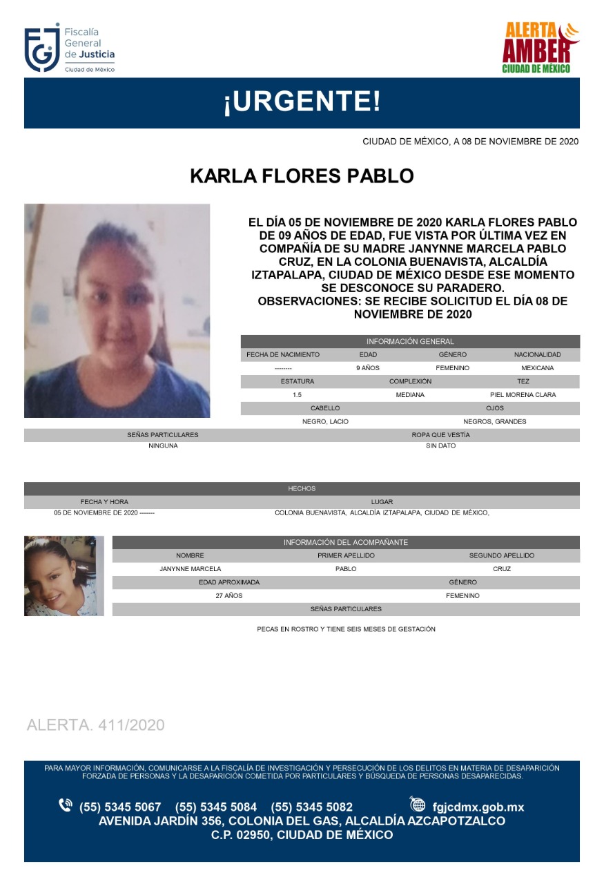 Activan Alerta Amber para localizar a Karla Flores Pablo