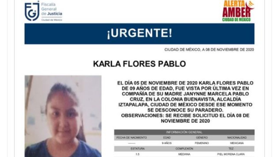 Activan Alerta Amber para localizar a Karla Flores Pablo