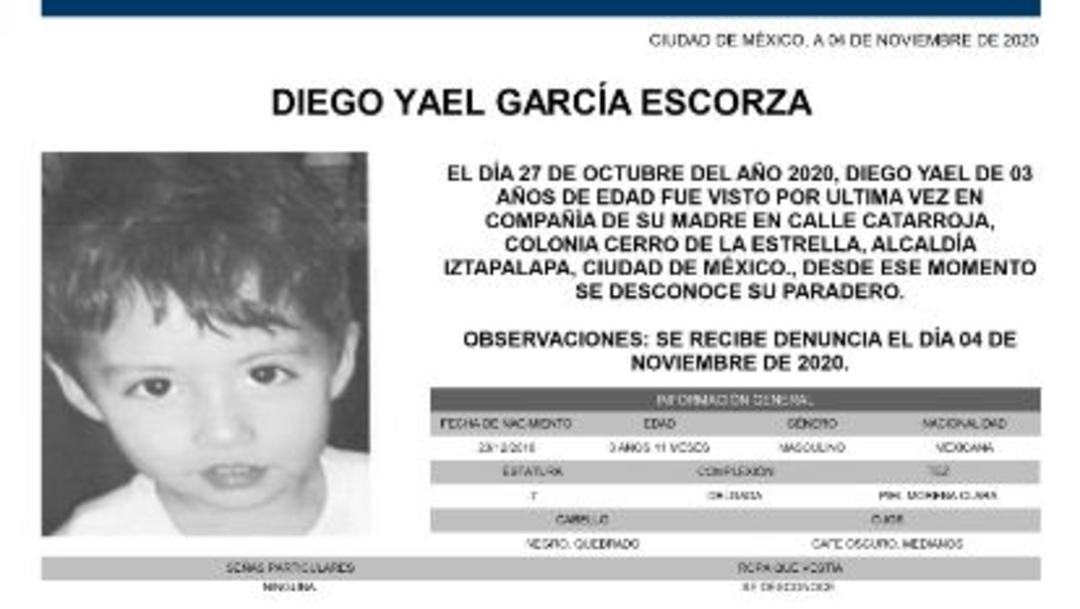 Activan Alerta Amber para localizar a Diego Yael García Escorza