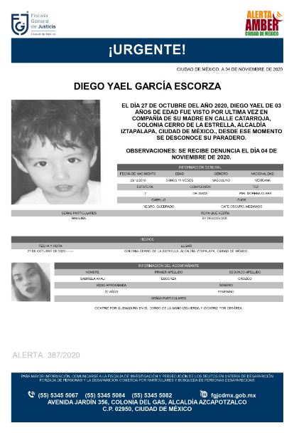 Activan Alerta Amber para localizar a Diego Yael García Escorza.