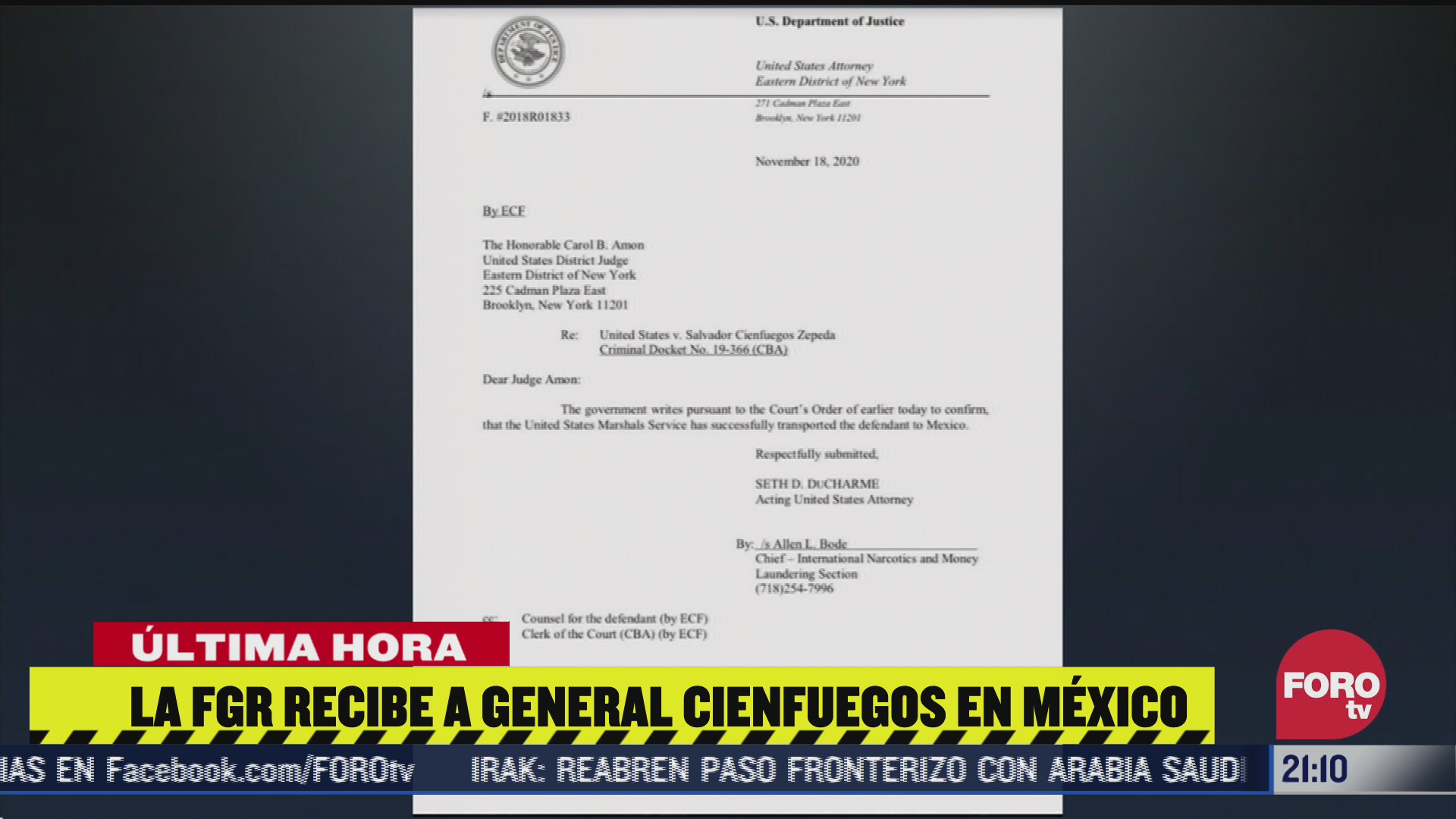 Salvador Cienfuegos llega a México, es recibido por FGR