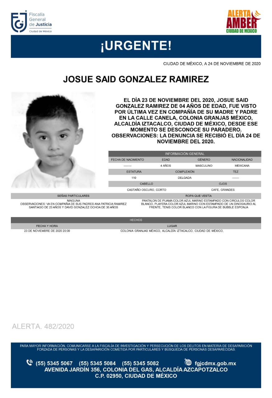 Activan Alerta Amber para localizar a Josue Said González Ramírez