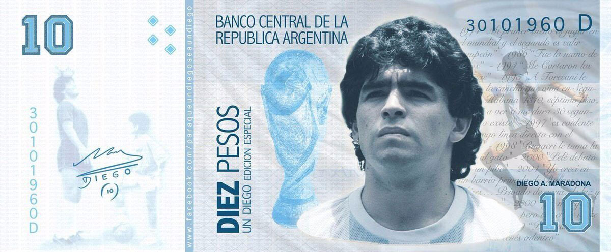 Usuarios en redes sociales quieren que el billete de diez pesos en Argentina tenga el rostro de Diego Armando Maradona