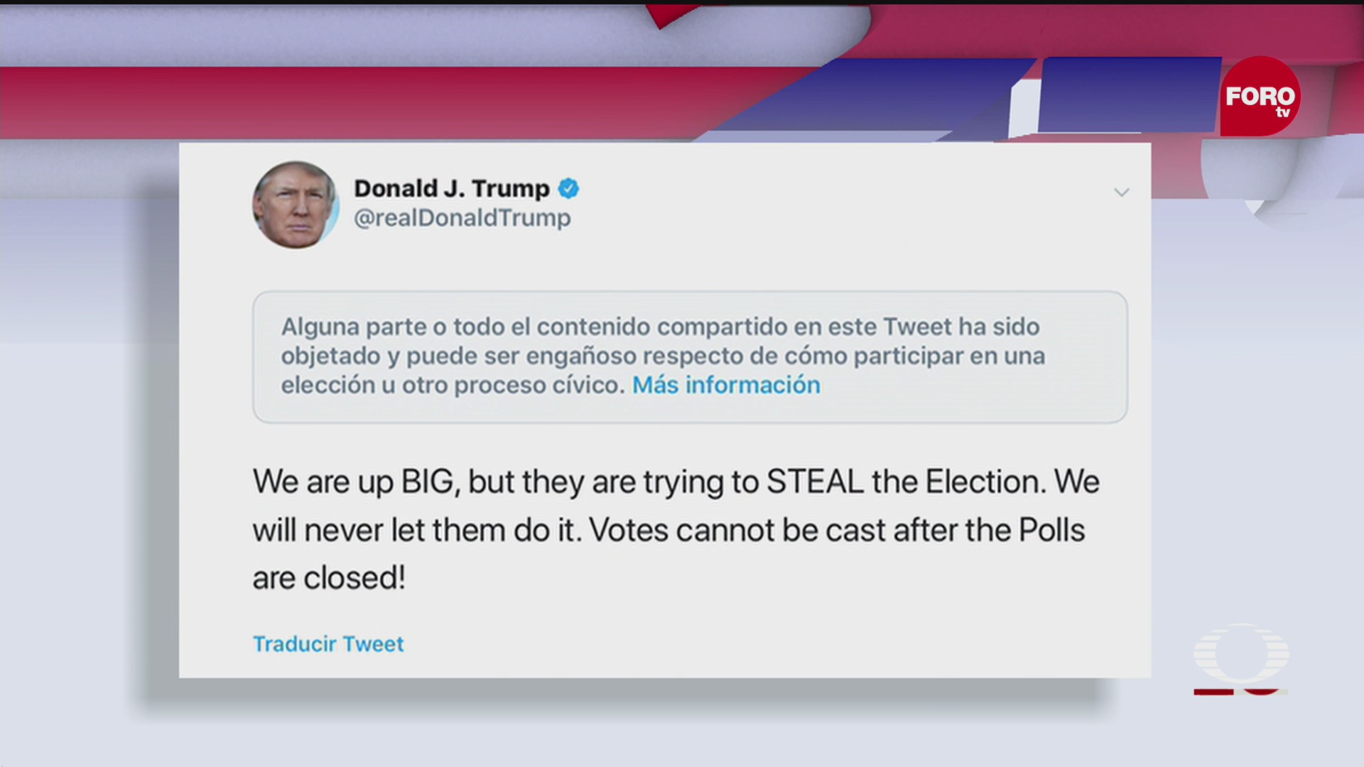 twitter bloquea tuit de donald trump donde acusa de robo en las elecciones