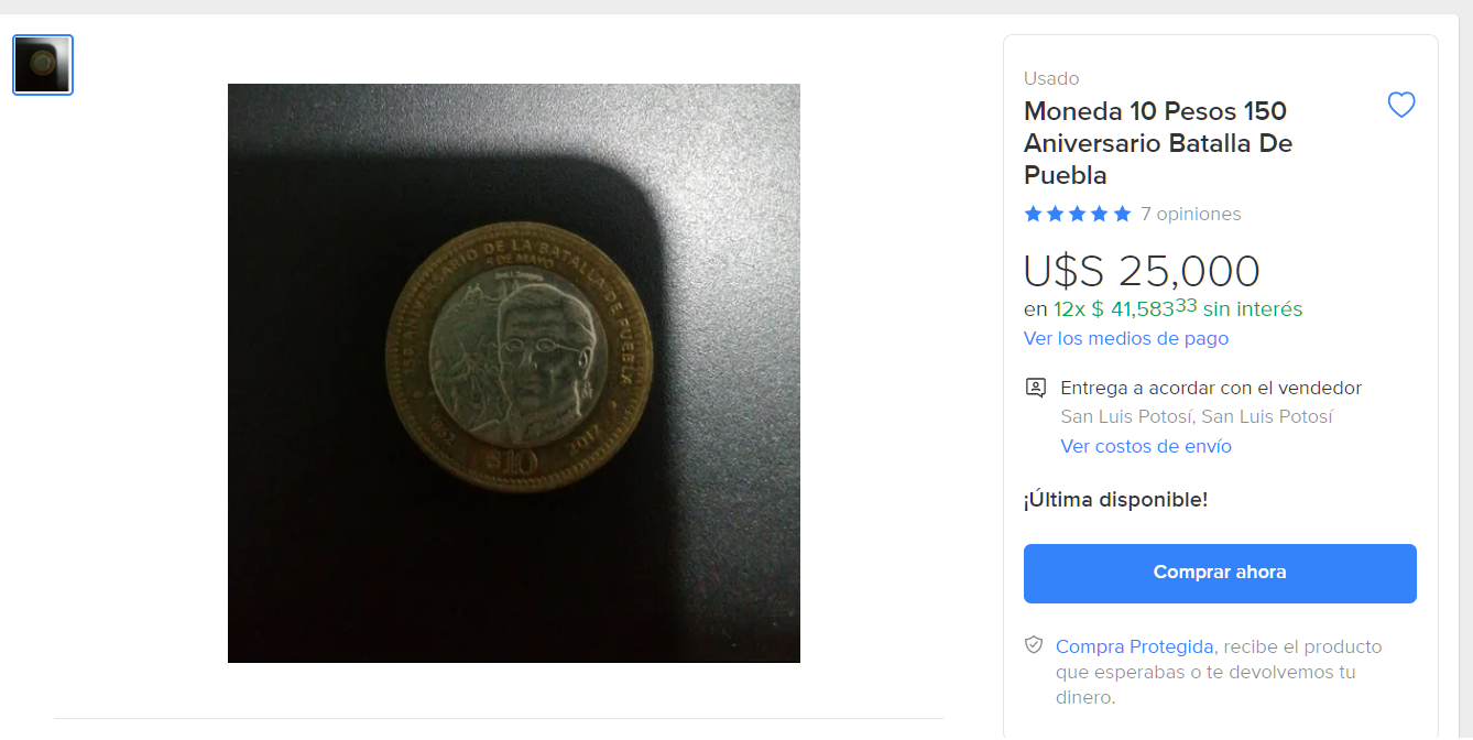 captura pantalla moneda 10 pesos mercado libre