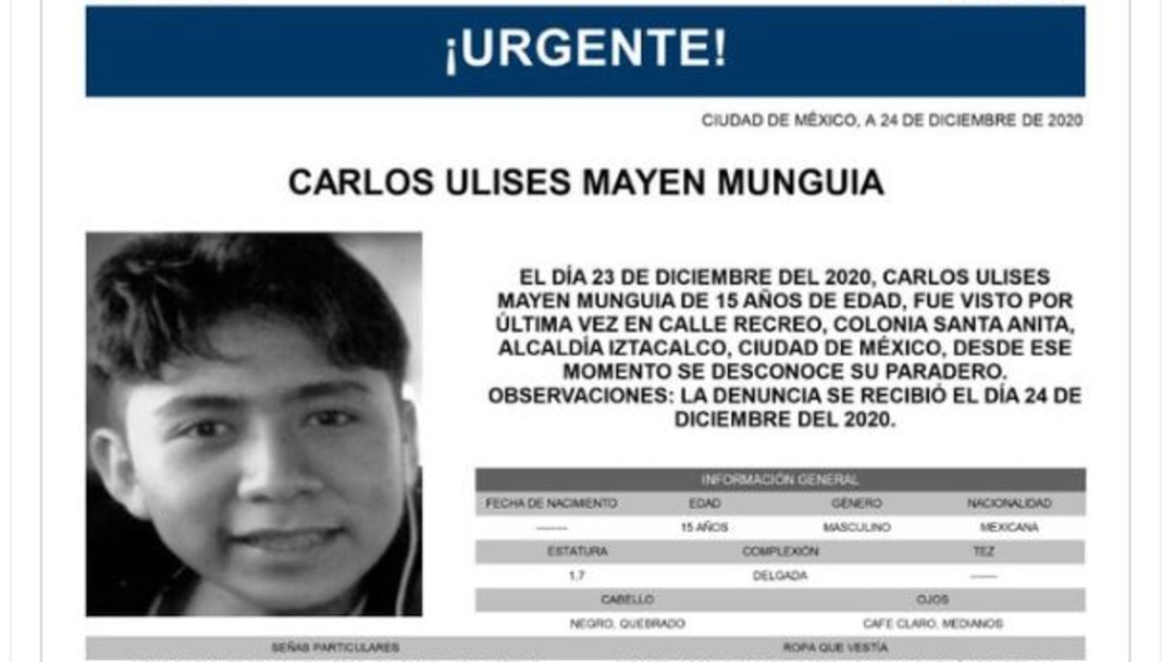 Activan Alerta Amber para localizar a Carlos Ulises Mayen Munguía