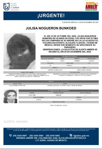 Activan Alerta Amber para localizar a Julisa Nogueron Bunkoed