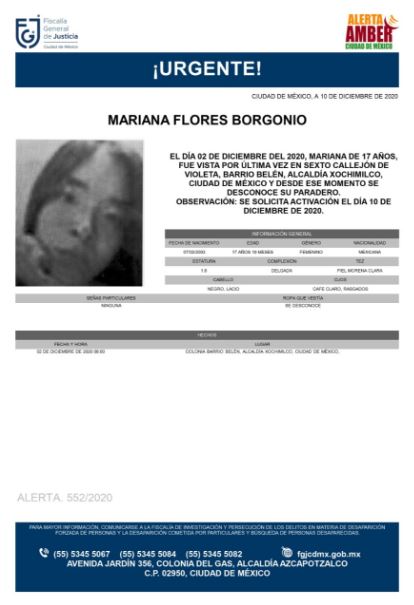 Activan Alerta Amber para localizar a Mariana Flores Borgonio