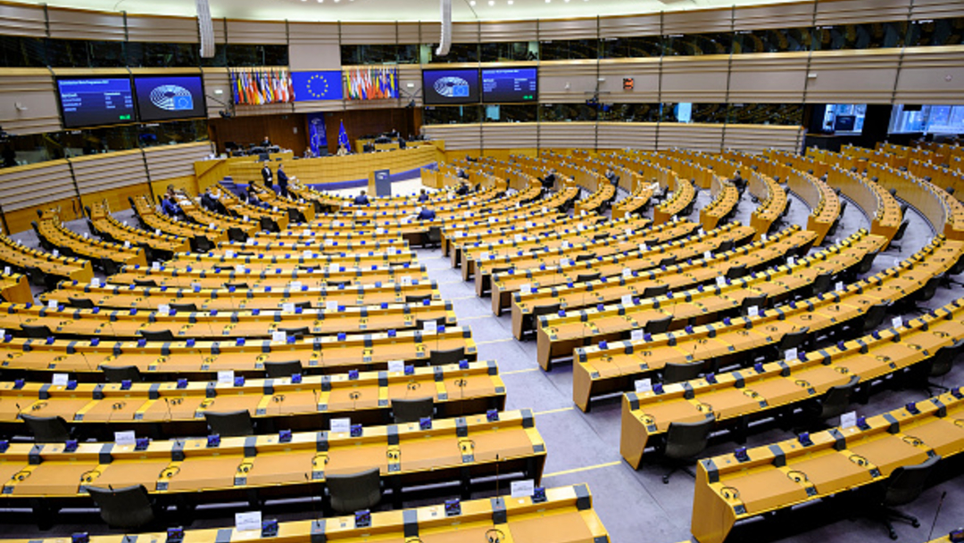 La sala de sesión del Parlamento Europeo en Bruselas, Bélgica