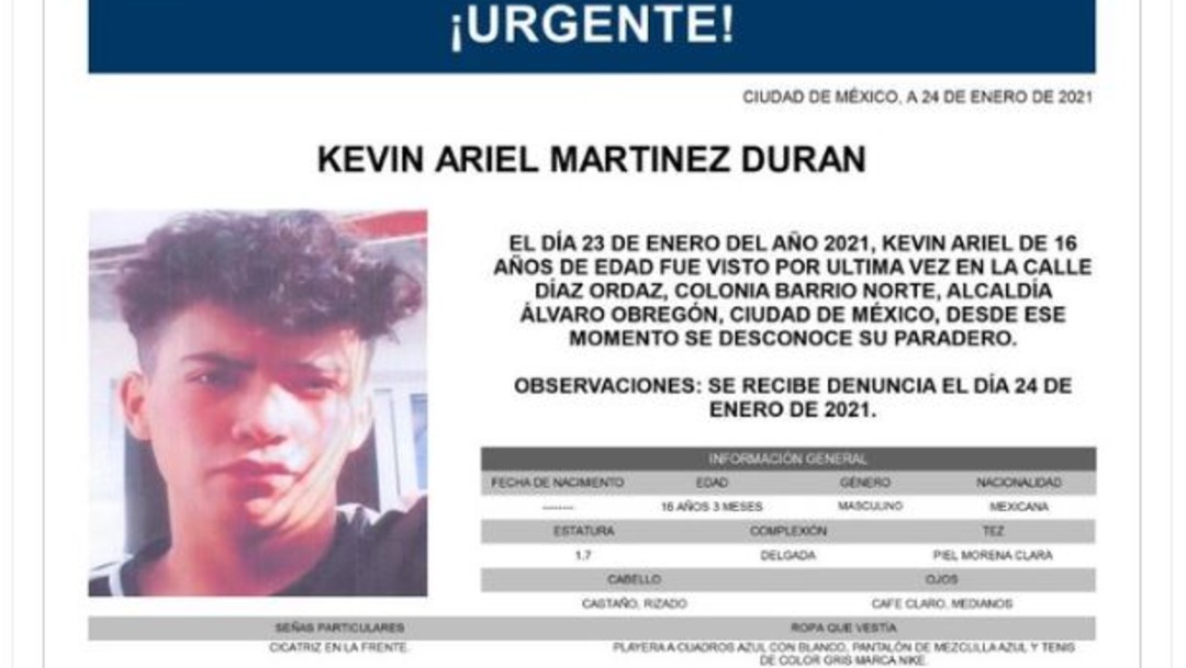 Activan Alerta Amber para localizar a Kevin Ariel Martínez Durán