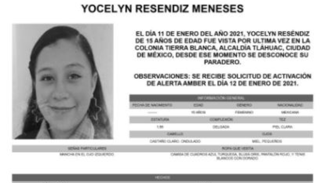 Activan Alerta Amber para localizar a Yocelyn Reséndiz Meneses.