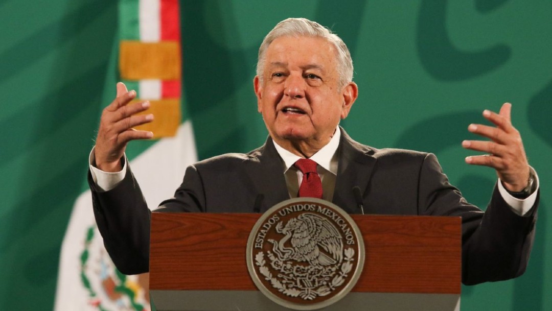 López Obrador en conferencia matutina en Palacio Nacional.