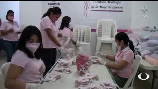 mujeres en campeche elaboran cubrebocas y entregan gratuitamente