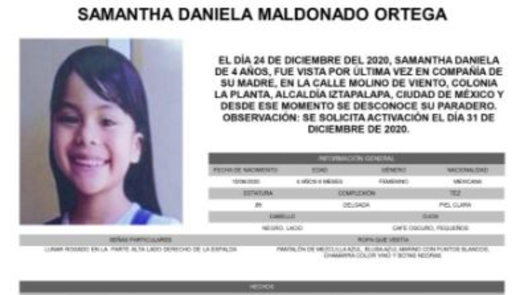 Activan Alerta Amber para localizar a Samantha Daniela Maldonado Ortega
