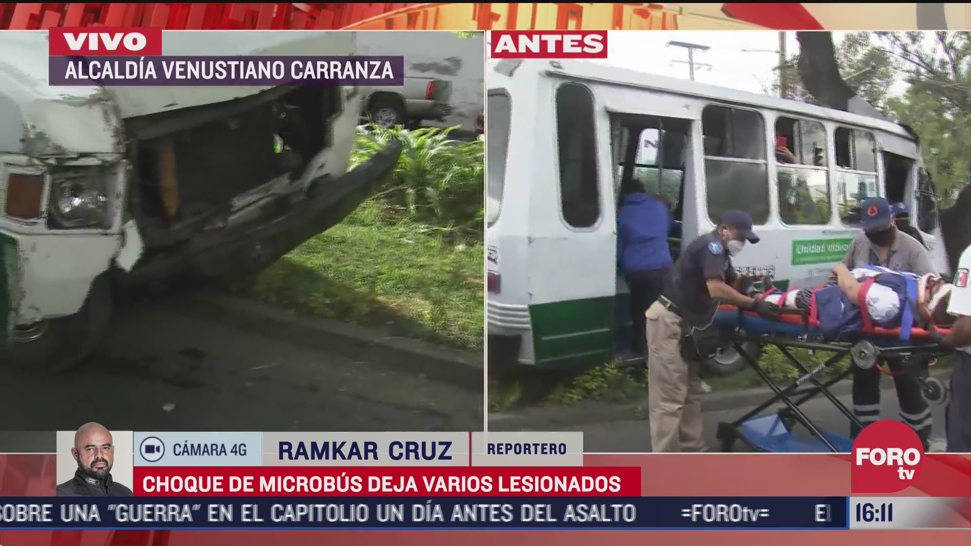 varios pasajeros resultan lesionados tras choque de microbus con arbol en la venustiano carranza