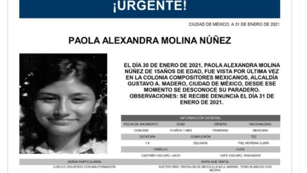 Activan Alerta Amber para localizar a Paola Alexandra Molina Núñez