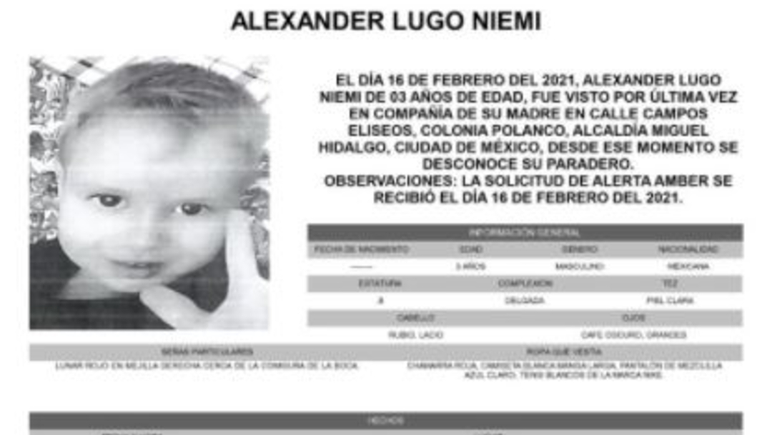Activan Alerta Amber para localizar a Alexander Lugo Niemi.