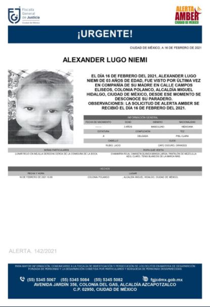 Activan Alerta Amber para localizar a Alexander Lugo Niemi