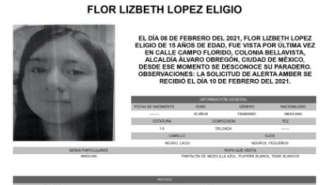Activan Alerta Amber para localizar a Flor Lizbeth López Eligio