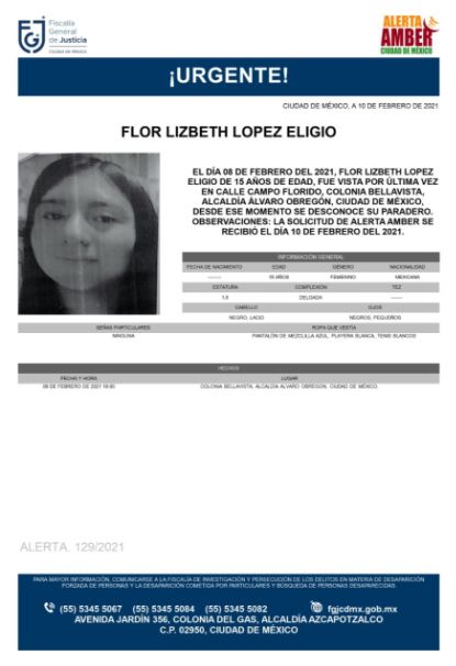 Activan Alerta Amber para localizar a Flor Lizbeth López Eligio