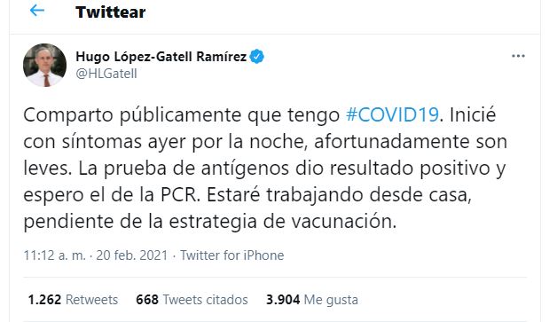 Hugo López-Gatell, subsecretario de Prevención y Promoción de la Salud, informó que dio positivo a COVID-19