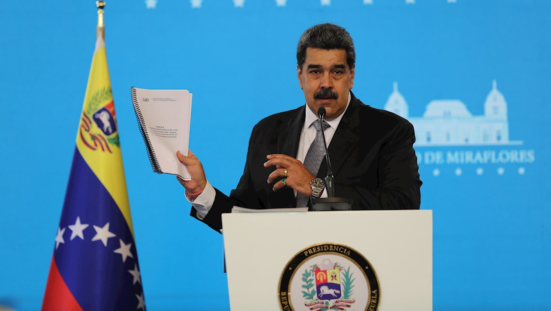 El presidente de Venezuela, Nicolás Maduro, habla en rueda de prensa desde el Palacio de Miraflores, en Caracas