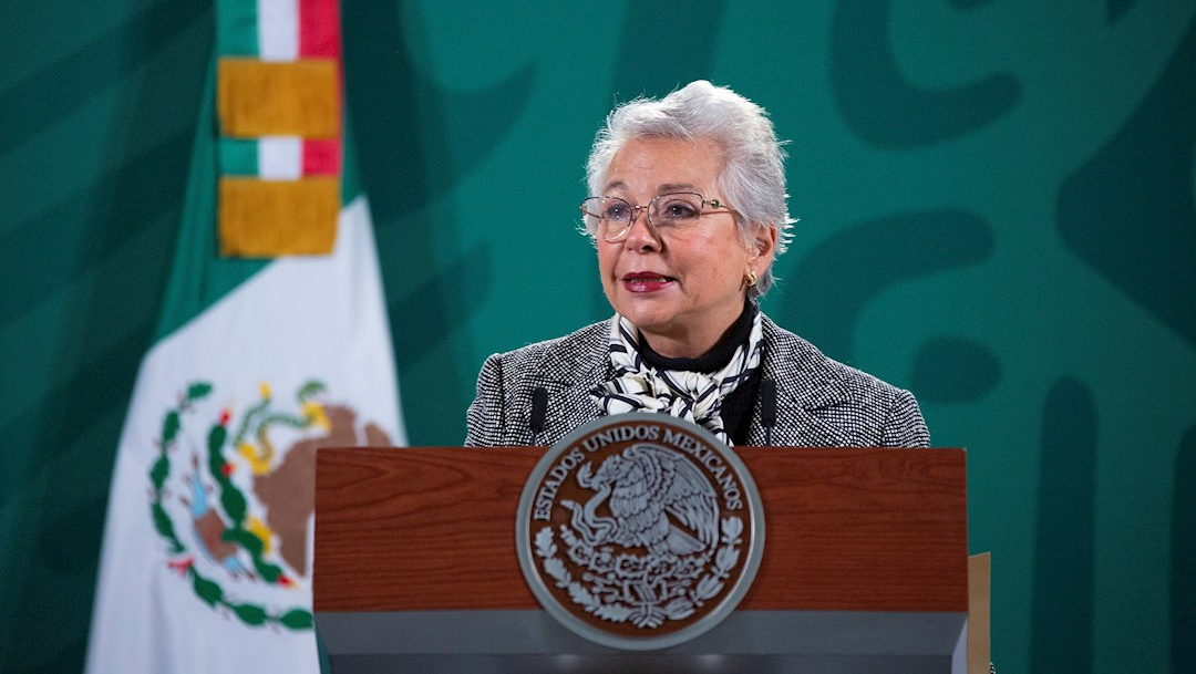 Olga Sánchez Cordero, secretaria de Gobernación, durante su participación en la conferencia mañanera