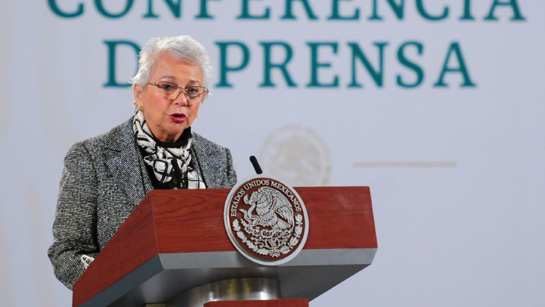 Olga Sánchez Cordero, secretaria de Gobernación, durante su participación en la conferencia mañanera
