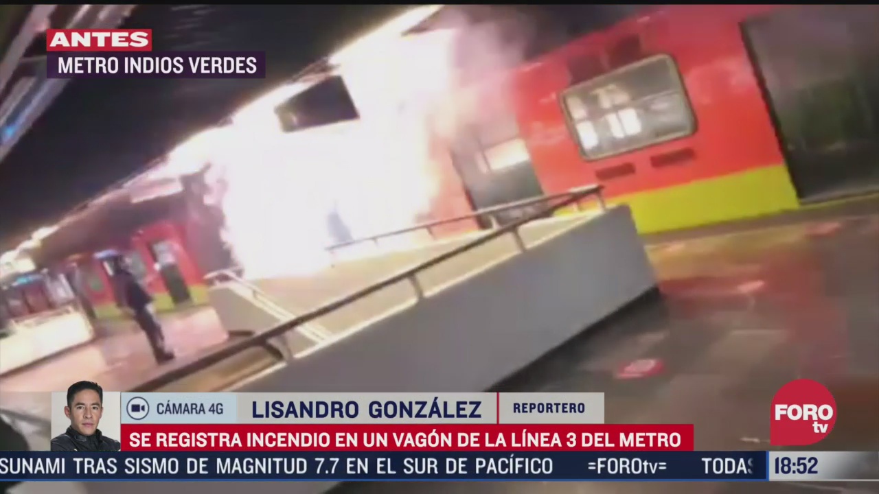 se registra incendio en un vagon de la linea 3 del metro