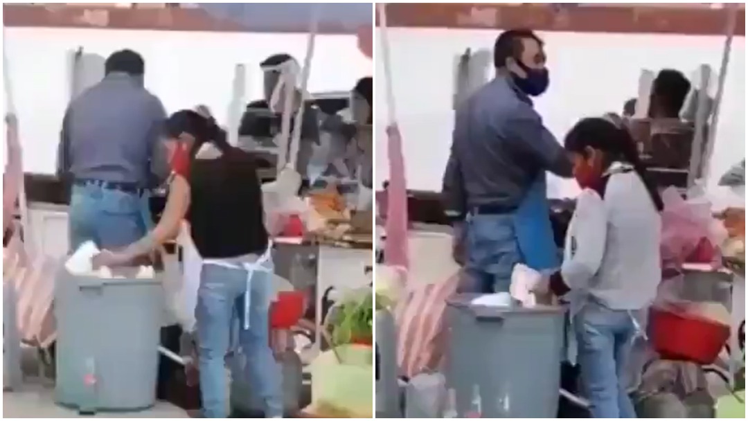 Captan en video a mujer que saca platos de la basura en puesto de comida en Ecatepec