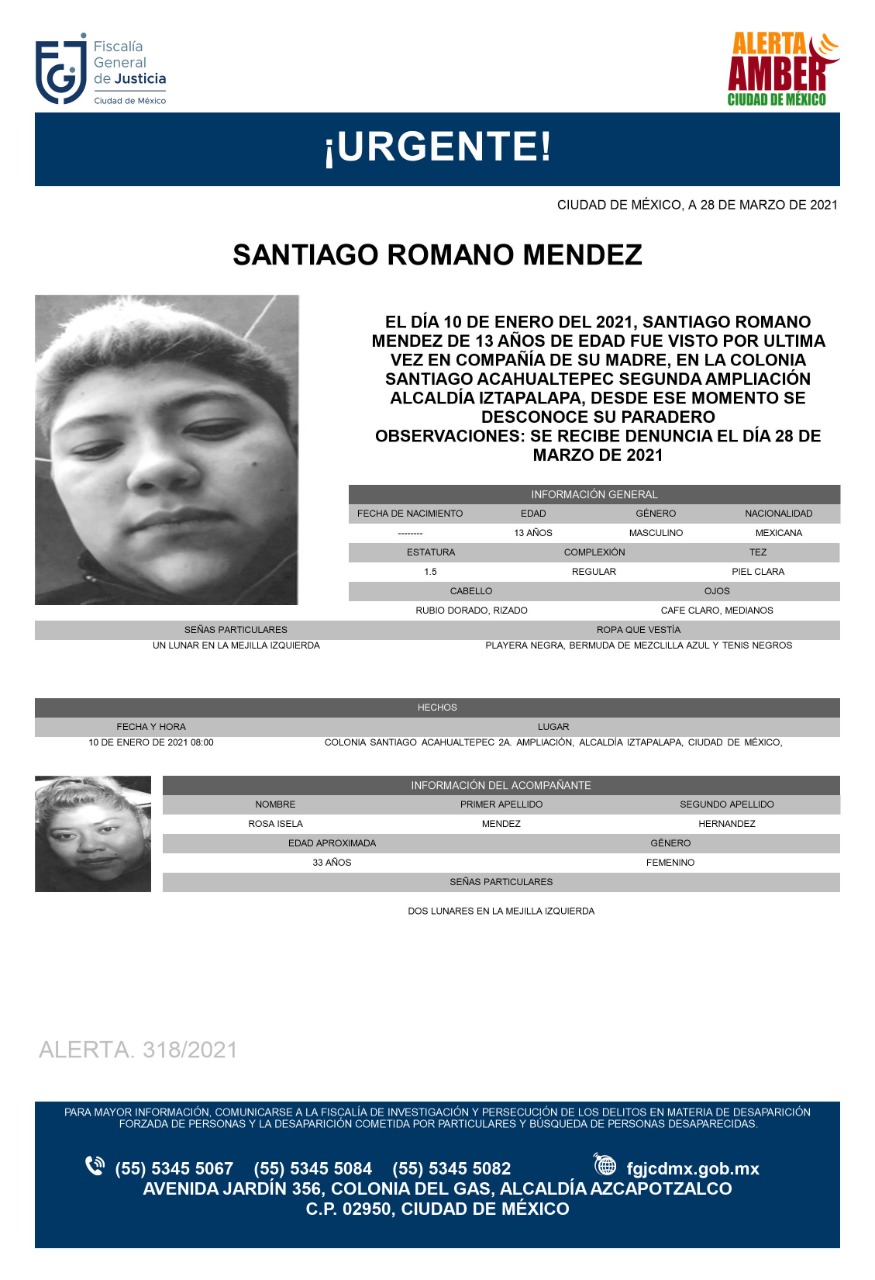 Activan Alerta Amber para localizar a Santiago Romano Méndez