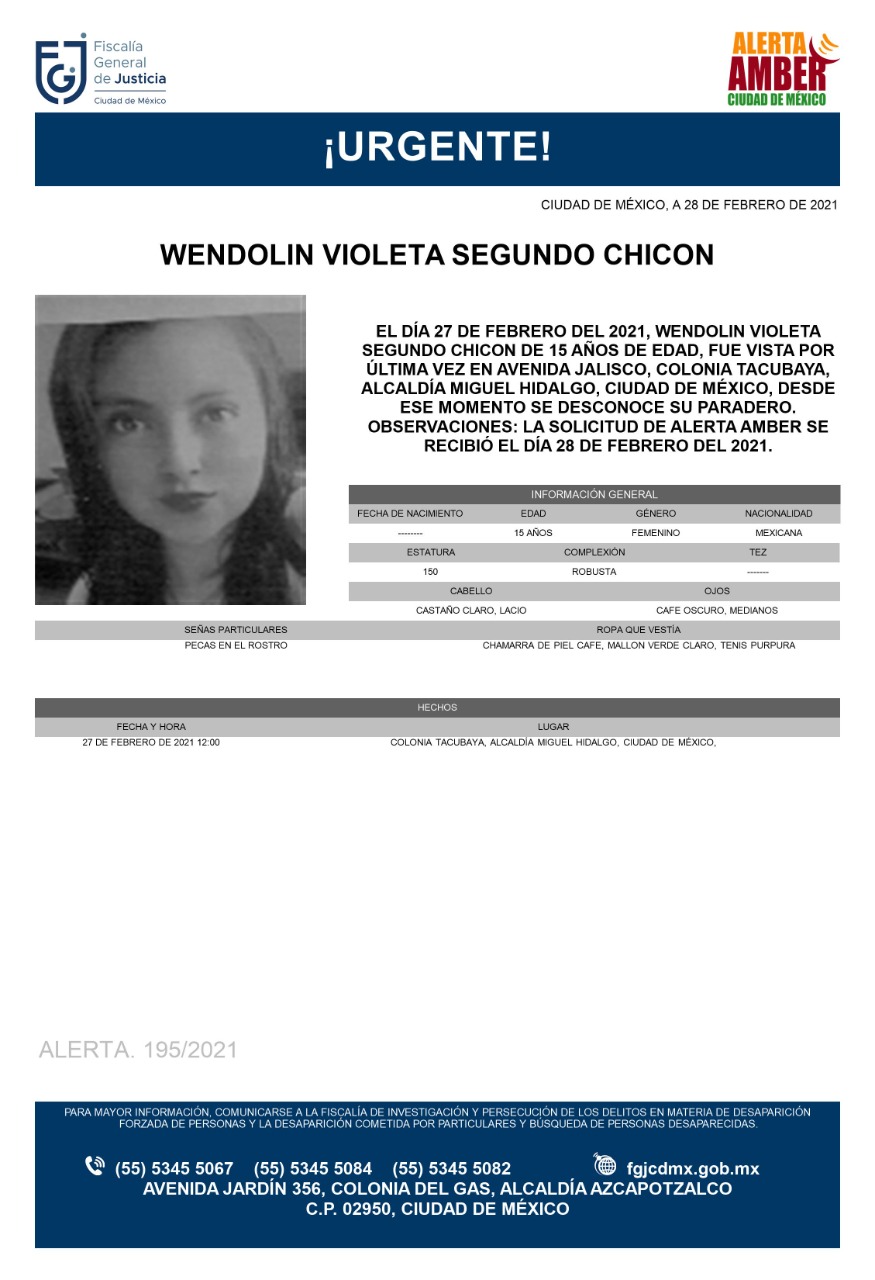 Activan Alerta Amber para localizar a Wendolin Violeta Segundo Chicón
