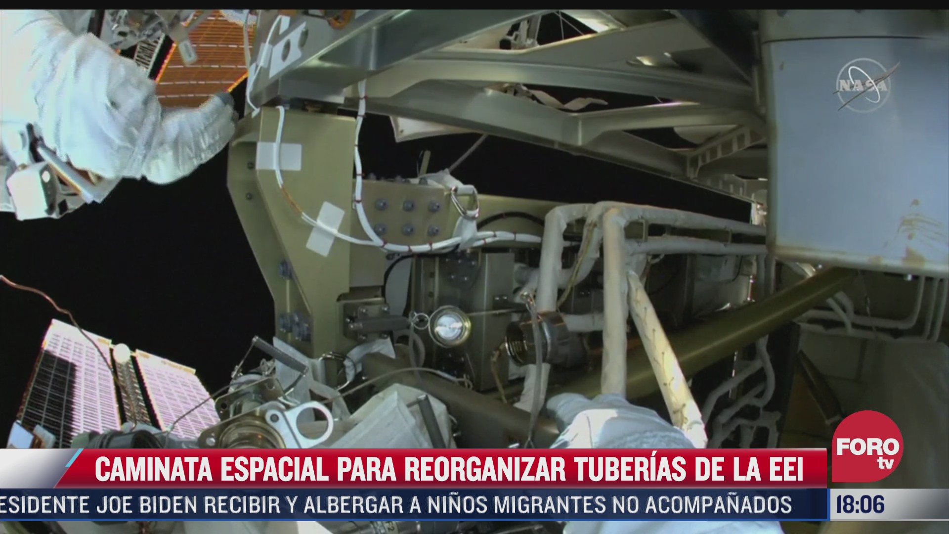 caminata espacial para reorganizar tuberias de estacion espacial internacional