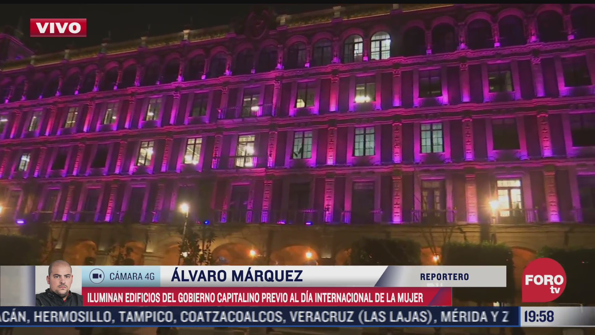 iluminan edificios en CDMX de rosa por conmemoracion del dia internacional de la mujer