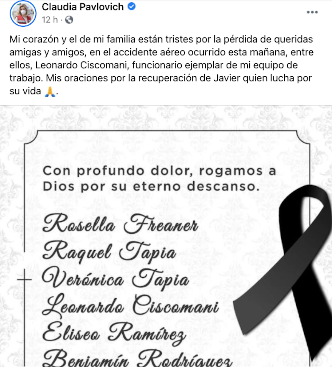 Nombre de víctimas tras desplome de avioneta en Sonora (Facebook: Claudia Pavlovich)