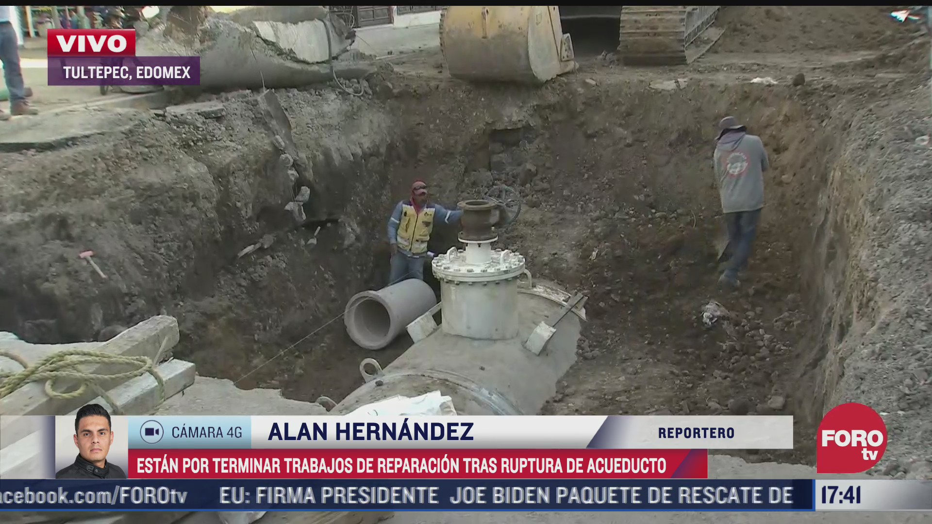 trabajos de reparacion tras ruptura de acueducto en tultepec estan por concluir