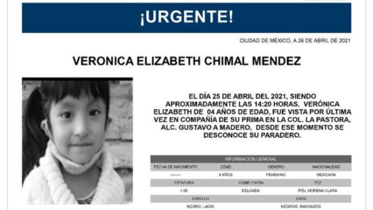 Activan Alerta Amber para Verónica Elizabeth Chimal Méndez