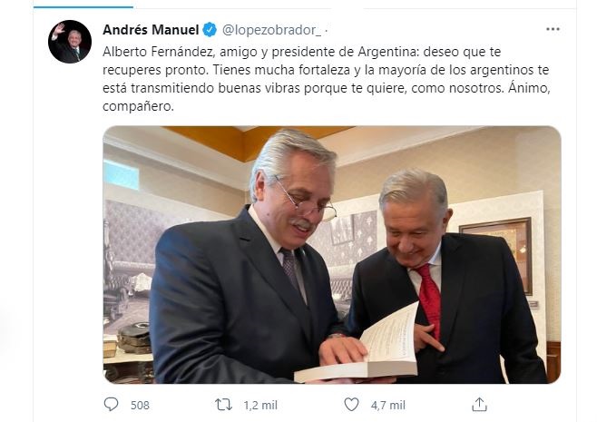AMLO desea pronta recuperación al presidente de Argentina, Alberto Fernández