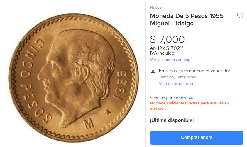 Moneda de 5 pesos ahora vale hasta 5 mil en internet