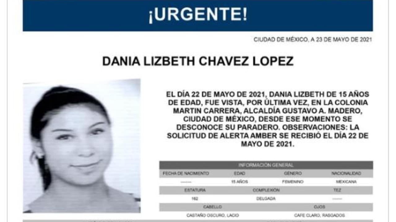 Activan Alerta Amber para Dania Lizbeth Chávez López