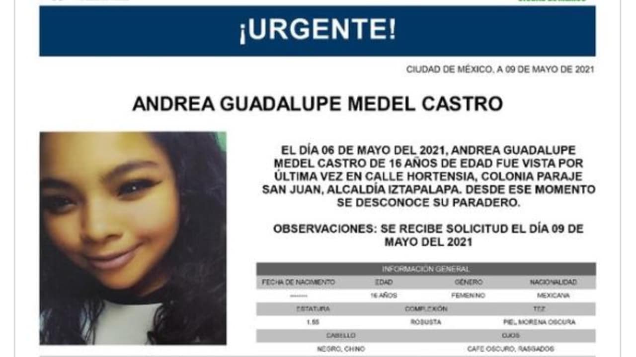 Activan Alerta Amber para Andrea Guadalupe Medel Castro
