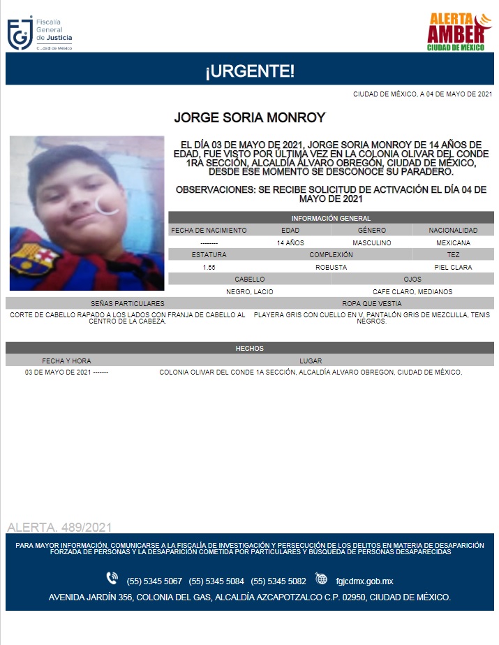 Activan Alerta Amber para localizar a Jorge Soria Monroy