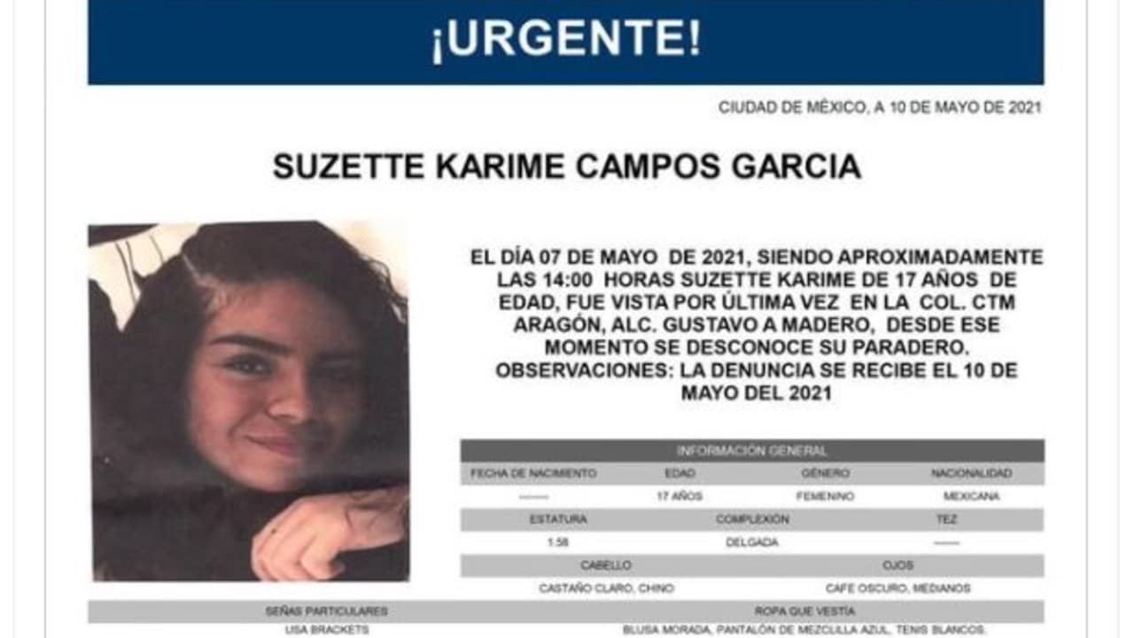 Activan Alerta Amber para localizar a Suzette Karime Campos García