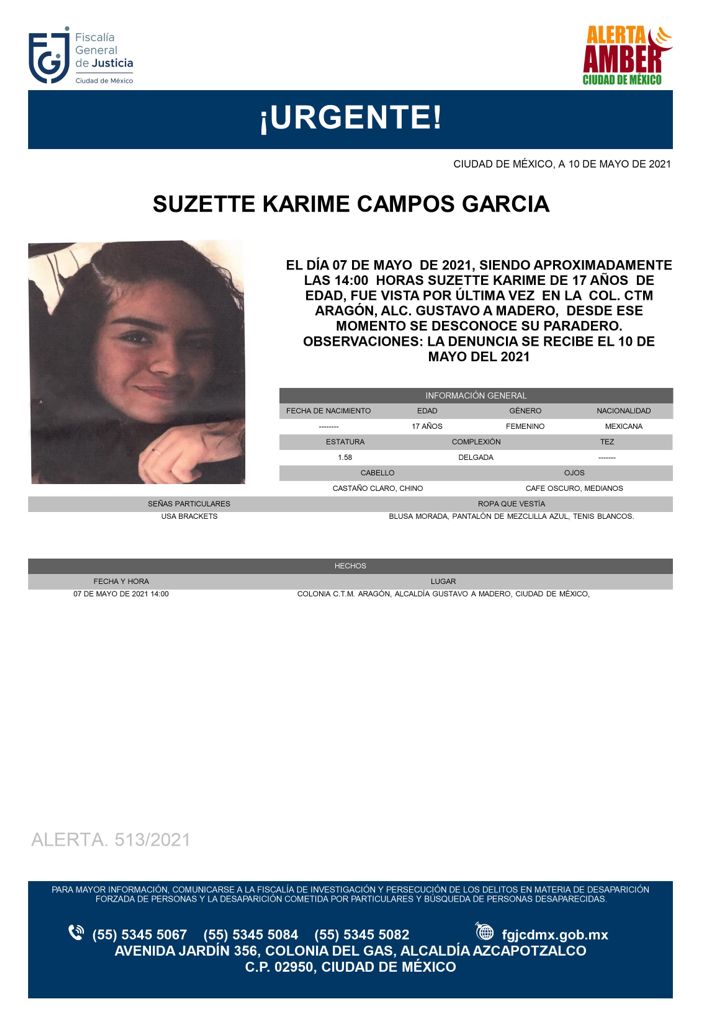 Activan Alerta Amber para Suzette Karime Campos García