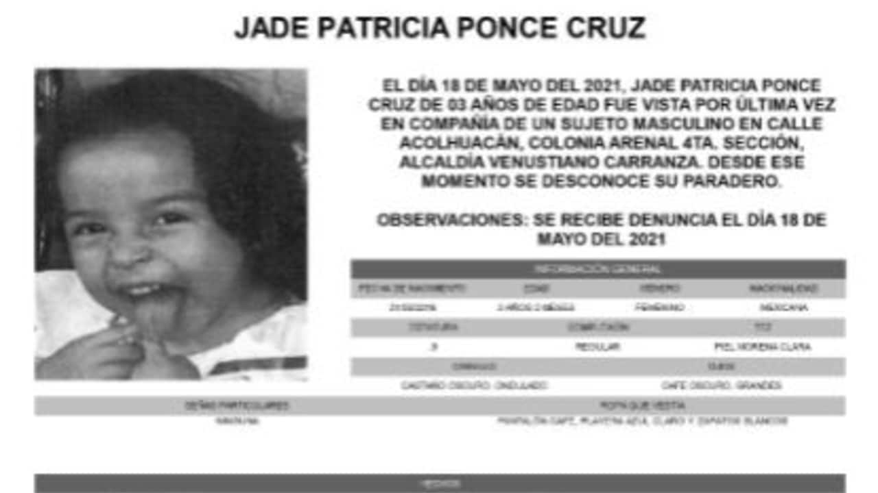 Activan Alerta Amber para localizar a Jade Patricia Ponce Cruz