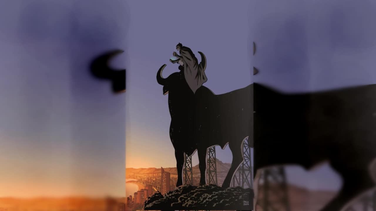 Montado sobre un toro de Osborne y observando la localidad de Benidorm, así es la imagen mostrada por DC Cómics