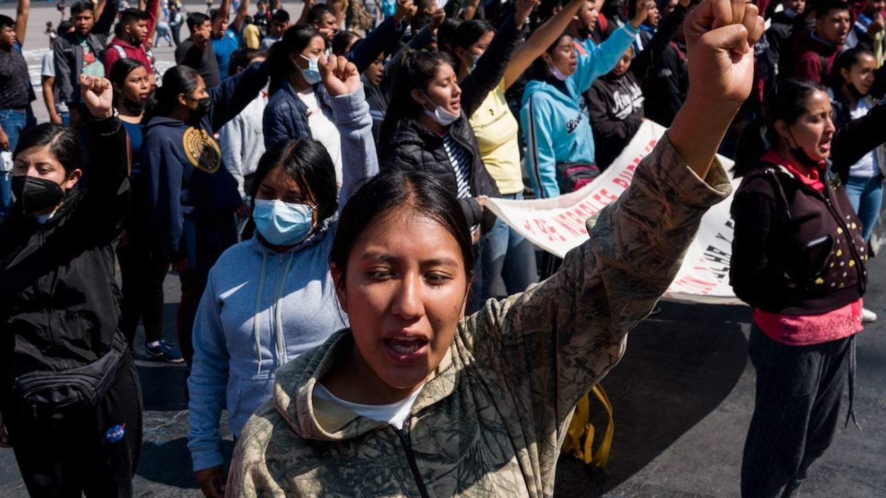 Movilización para exigir libertad de normalistas Mactumactzá, Chiapas tras participar en una protesta (Cuartoscuro)